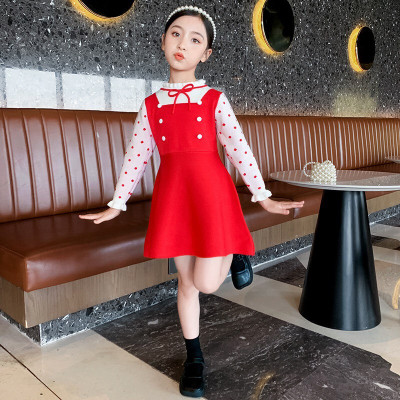 dress girls presentable soft polka knit CHN 38 (371806) - dress anak perempuan